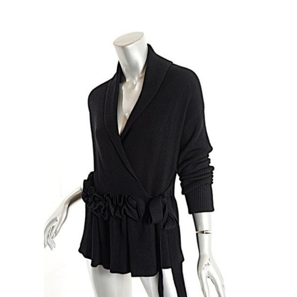 Sonia Rykiel Wool Ruffle Wrap Cardigan Sweater EU 38 Made In Italy - Picture 2 of 13